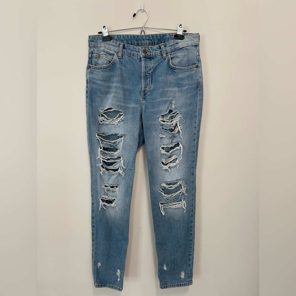 & Denim Boyfriend Low Waist Distressed Jeans